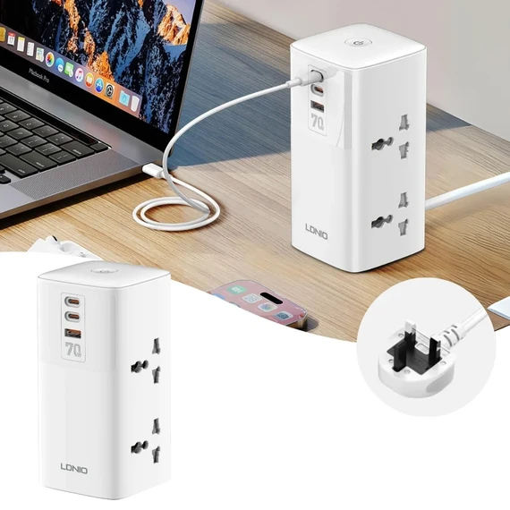 بقوة 2500 واط USB ومنفذ Type_C مشترك كهربائي ب 4 منافذ للفيش و منفذين